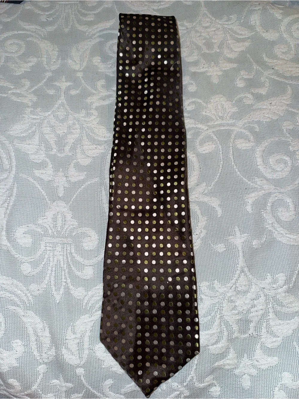 Geoffrey Beene year 2000s Brown Tie with Light Gold Polka Dots